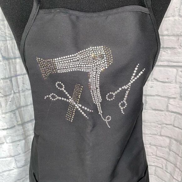 Big accessories cosmetologist apron w/front pockets black w/silver studs - Picture 5 of 9